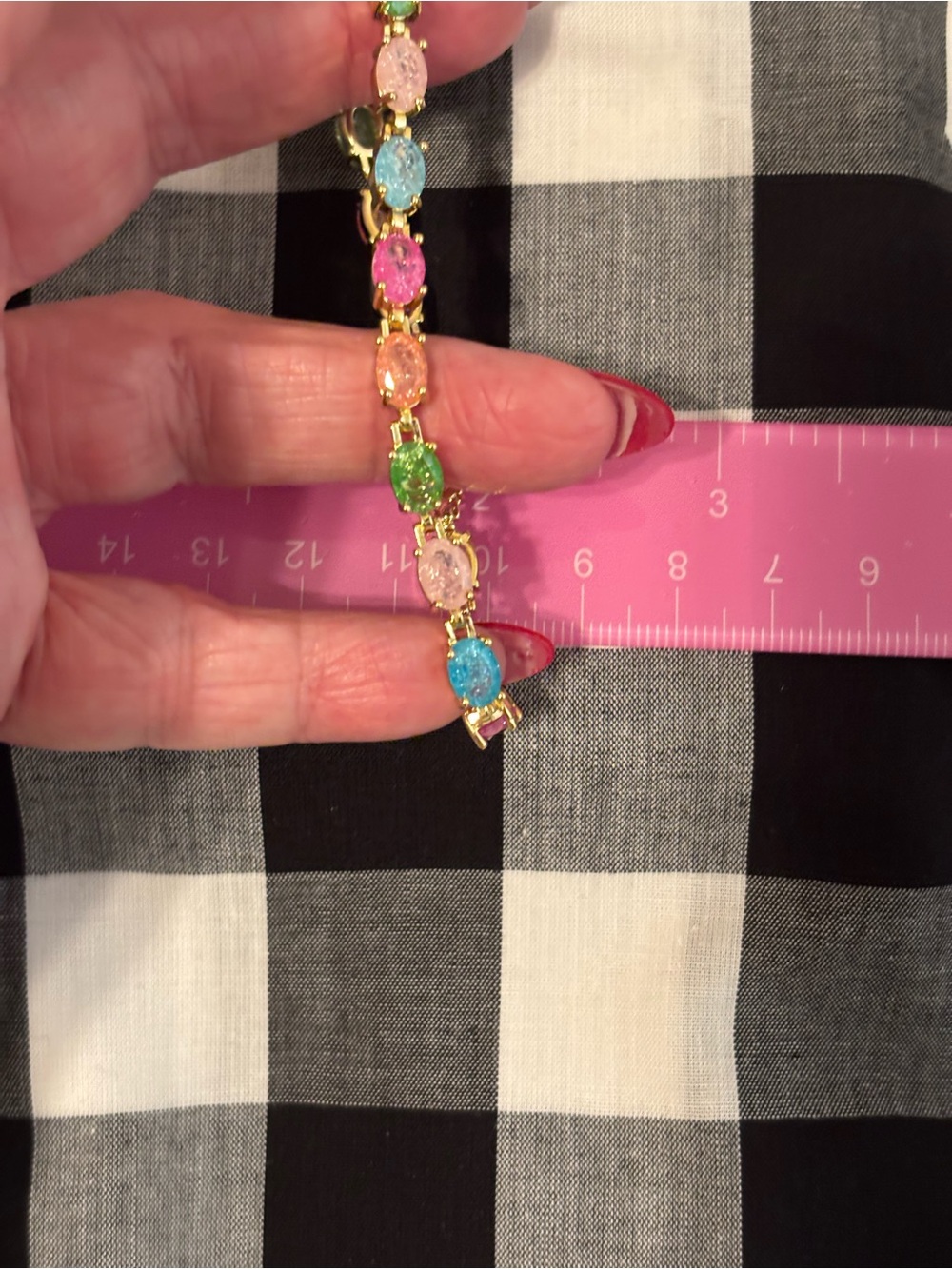 Gold-Plated Multicolor Oval Candy Crystal Bracelet - Pink, Blue, Green, Peach